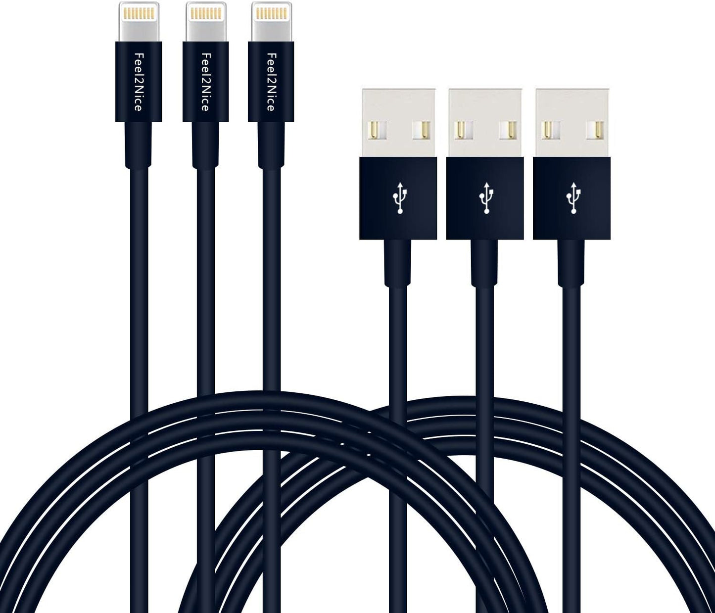 FEEL2NICE 5 Pack 10ft Charger Cord for Long 10 Foot iPhone Charging Cable/Data Sync Fast iPhone USB Charging Cable Cord Compatible with iPhone X Case/8/8 Plus/7/7 Plus/6/6s Plus/5s/5,iPad Case(Blue)