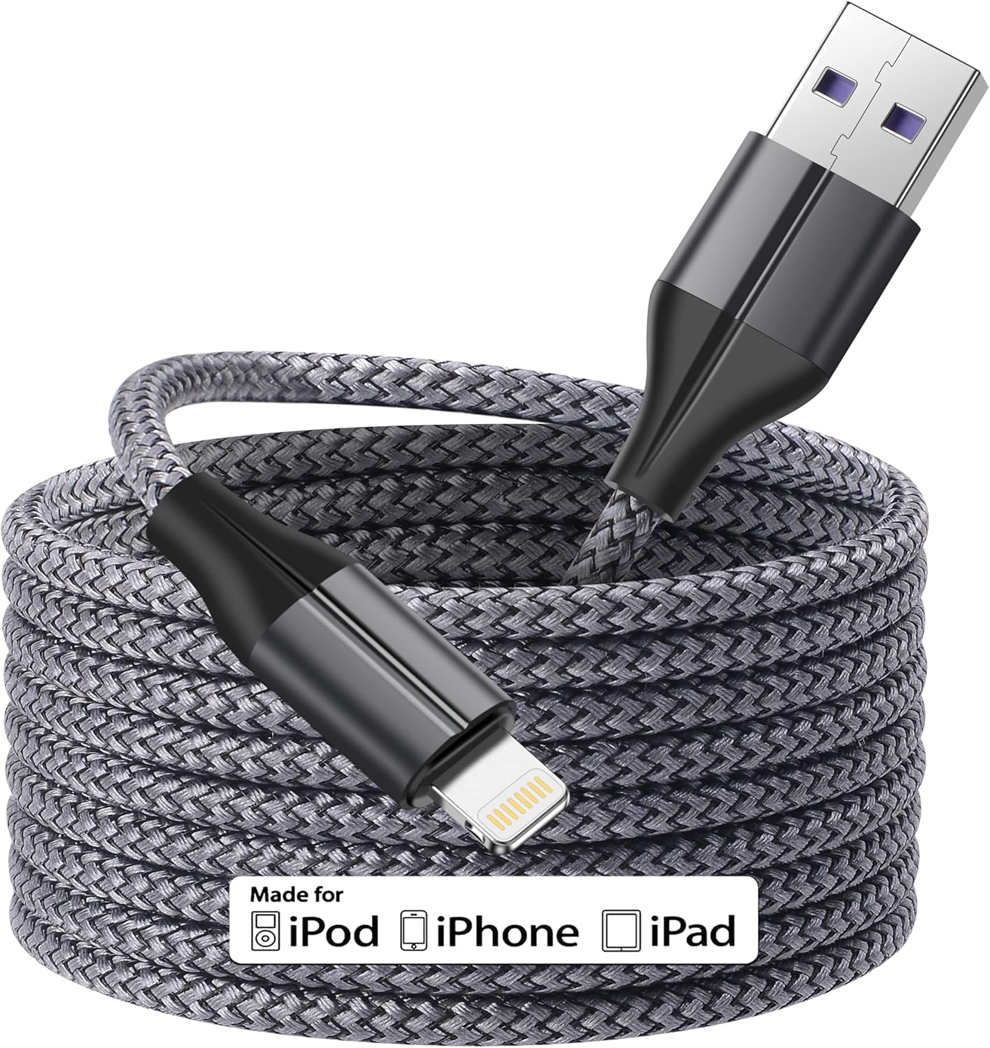 iPhone Charger Lightning Cable 16ft, [MFi Certified] 16 Feet Nylon Braided, Compatible with iPhone 14/13/12/11/Pro/X/Xs Max/XR/8 Plus /7 Plus/6/ iPad