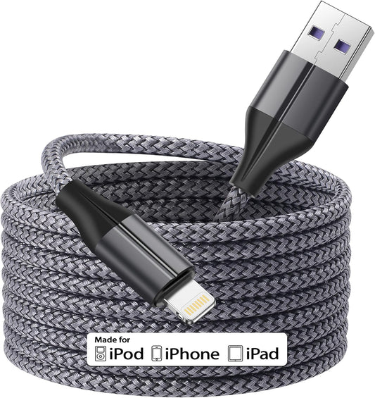 iPhone Charger Lightning Cable 16ft, [MFi Certified] 16 Feet Nylon Braided, Compatible with iPhone 14/13/12/11/Pro/X/Xs Max/XR/8 Plus /7 Plus/6/ iPad