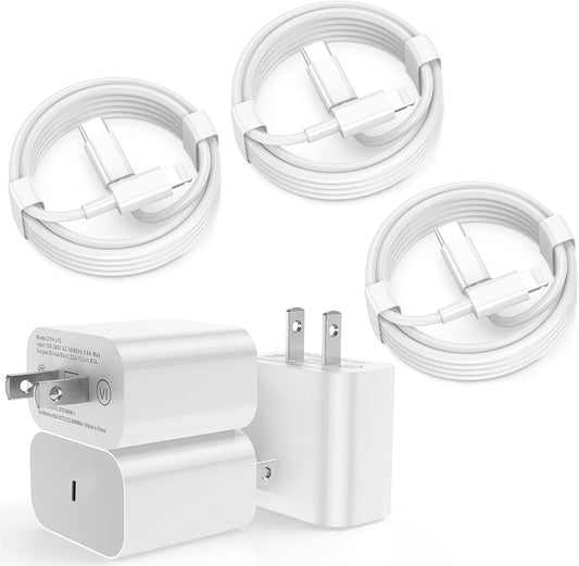iPhone Fast Charger 6 Pack [Apple MFi Certified] 3 pcs Apple Type C Wall Charger Block with 3 pcs 6FT Long USB C to Lightning Cable Cord for iPhone 14 13 12 11 Pro Max/SE 2022/ipad