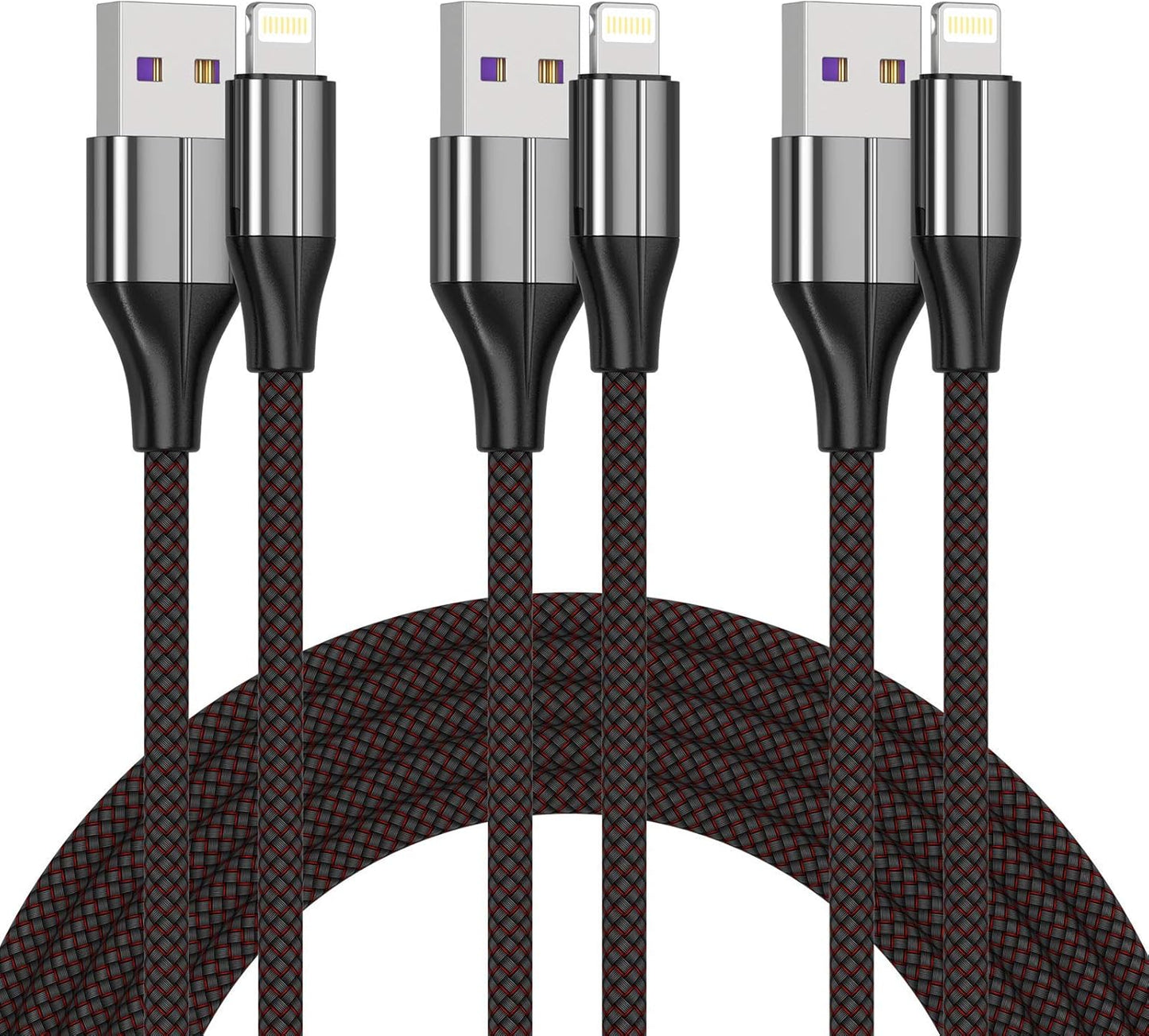 iPhone Charger Cable [MFi Certified], 3 Pack 3 Foot Nylon Braided Lightning Cable, Compatible with iPhone 11/Pro/X/Xs Max/XR/8 Plus /7 Plus/6/ iPad (Black)