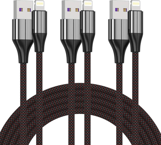 iPhone Charger Cable [MFi Certified], 3 Pack 3 Foot Nylon Braided Lightning Cable, Compatible with iPhone 11/Pro/X/Xs Max/XR/8 Plus /7 Plus/6/ iPad (Black)