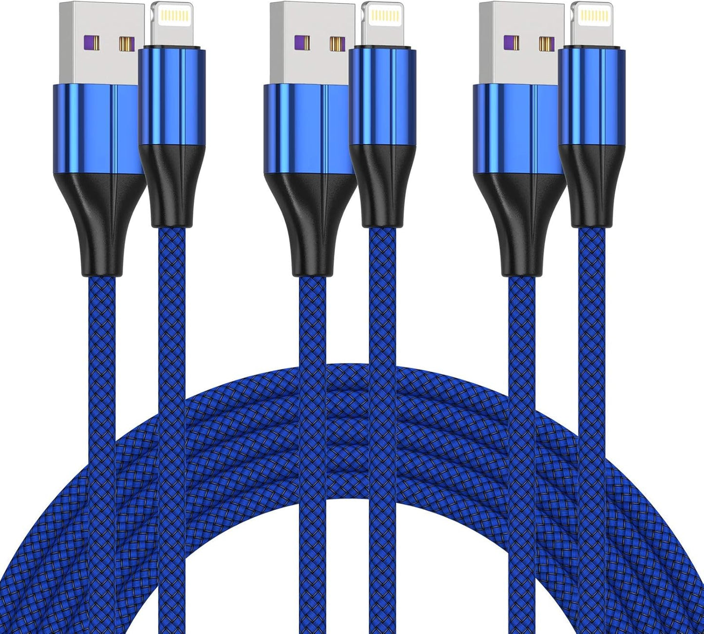 [MFi Certified Lightning Cable,3 Pack 1 Ft iPhone Charger Cable & Data Sync Fast 1 Foot Nylon Braided Cord Compatible with iPhone Xs max/xr/x/8/8 Plus/7/7plus/6/6s Plus/5s/5,iPad (Blue)