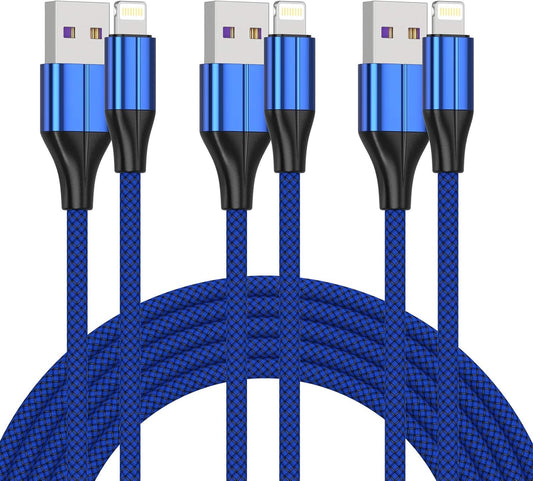 [MFi Certified Lightning Cable,3 Pack 1 Ft iPhone Charger Cable & Data Sync Fast 1 Foot Nylon Braided Cord Compatible with iPhone Xs max/xr/x/8/8 Plus/7/7plus/6/6s Plus/5s/5,iPad (Blue)