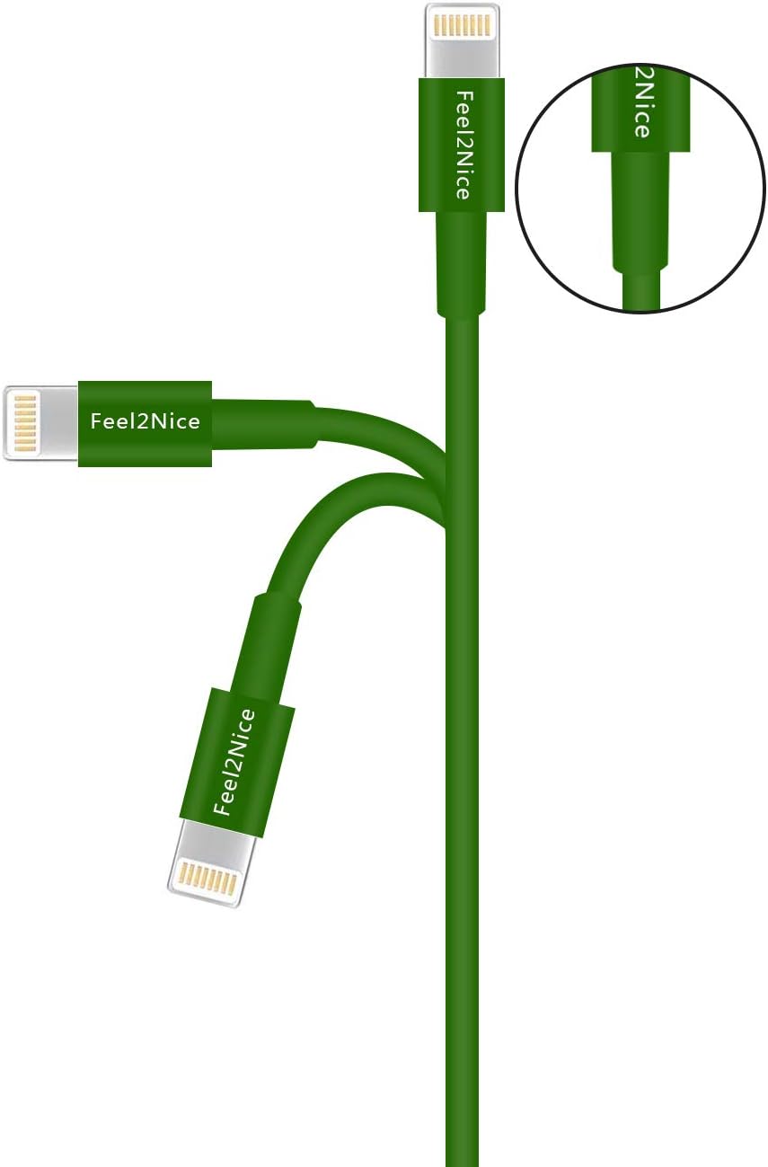 FEEL2NICE 5 Pack 10ft Charger Cord for Long 10 Foot iPhone Charging Cable/Data Sync Fast iPhone USB Charging Cable Cord Compatible with iPhone X Case/8/8 Plus/7/7 Plus/6/6s Plus/5s/5,iPad Case(Green)