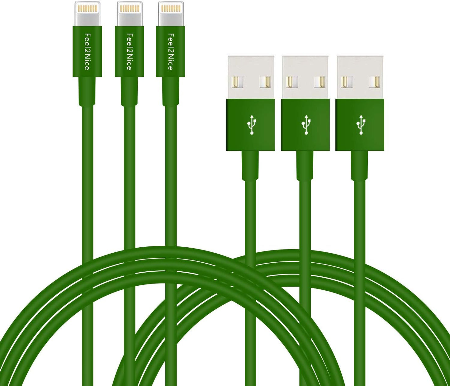 FEEL2NICE 5 Pack 10ft Charger Cord for Long 10 Foot iPhone Charging Cable/Data Sync Fast iPhone USB Charging Cable Cord Compatible with iPhone X Case/8/8 Plus/7/7 Plus/6/6s Plus/5s/5,iPad Case(Green)