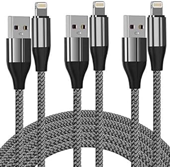 iPhone Charger Lightning Cable (3 Pack 6 Foot), [MFi Certified] 6 Feet Nylon Braided, Compatible with iPhone 14/13/12/11/Pro/X/Xs Max/XR/8 Plus /7 Plus/6/ iPad
