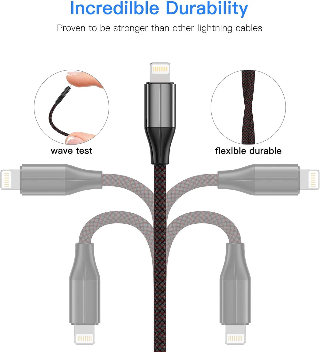 iPhone Charger Cable [MFi Certified], 3 Pack 6 Foot Nylon Braided Lightning Cable, Compatible with iPhone 11/Pro/X/Xs Max/XR/8 Plus /7 Plus/6/ iPad (Black)