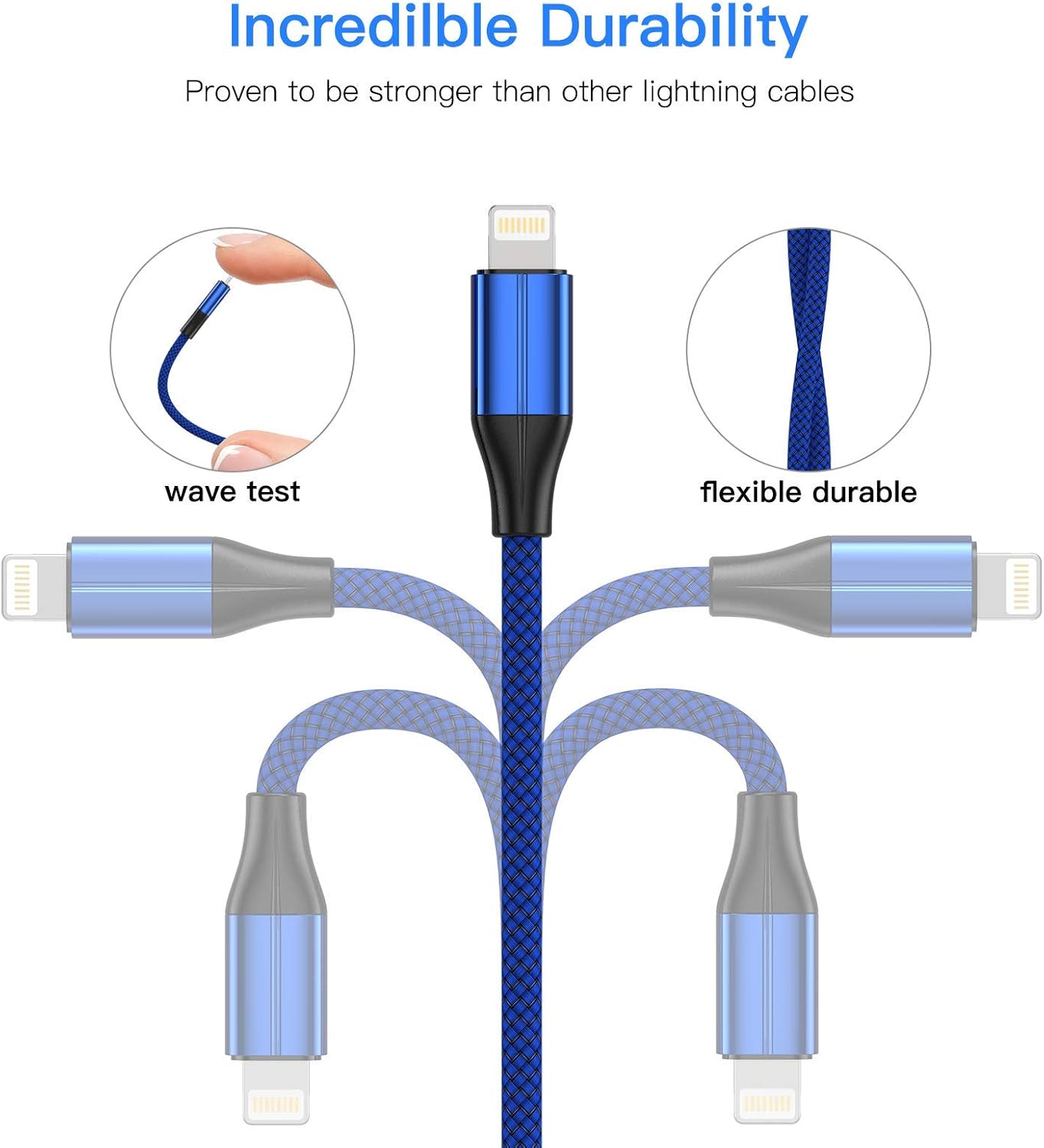 [MFi Certified Lightning Cable,3 Pack 6 Ft iPhone Charger Cable & Data Sync Fast 6 Foot Nylon Braided Cord Compatible with iPhone Xs max/xr/x/8/8 Plus/7/7plus/6/6s Plus/5s/5,iPad (Blue)