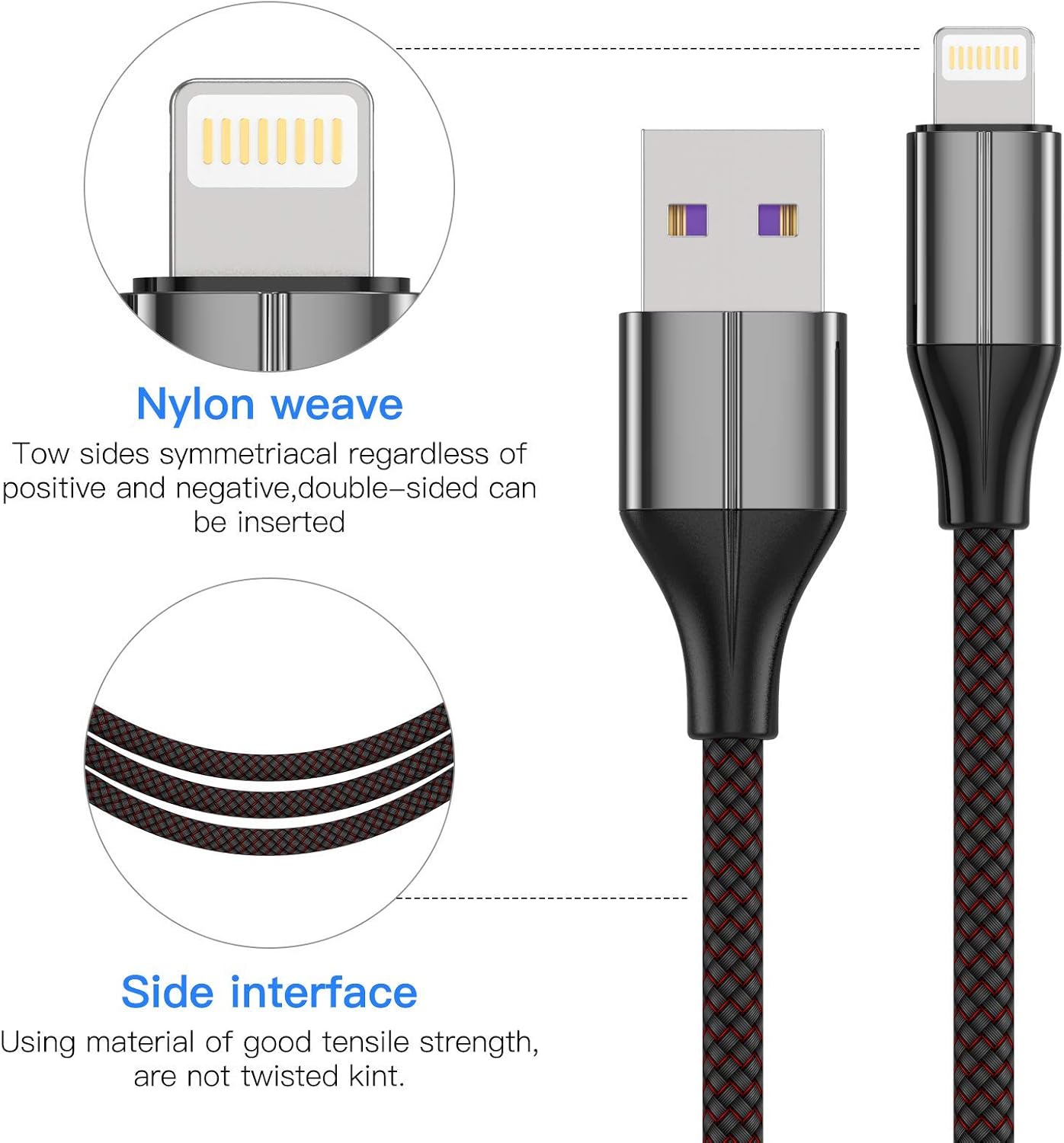 iPhone Charger Cable [MFi Certified], 3 Pack 6 Foot Nylon Braided Lightning Cable, Compatible with iPhone 11/Pro/X/Xs Max/XR/8 Plus /7 Plus/6/ iPad (Black)