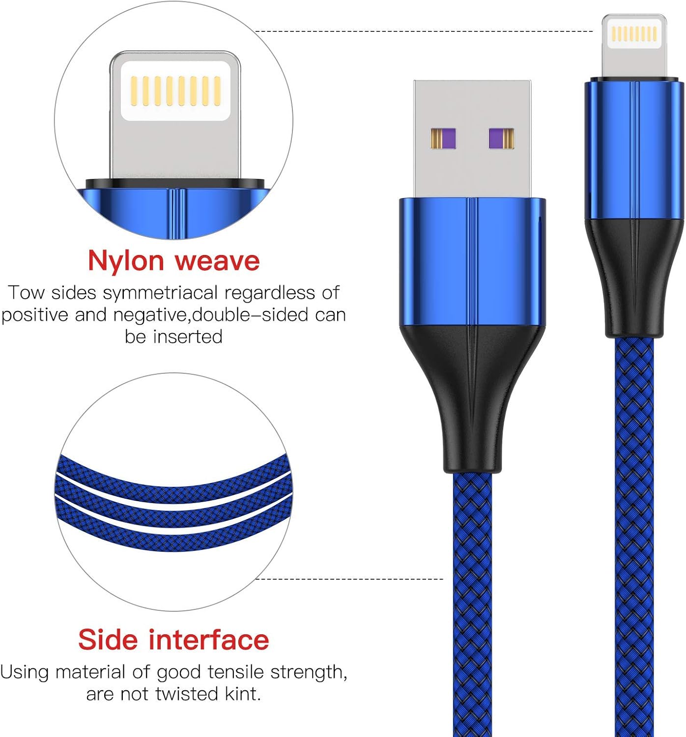 [MFi Certified Lightning Cable,3 Pack 6 Ft iPhone Charger Cable & Data Sync Fast 6 Foot Nylon Braided Cord Compatible with iPhone Xs max/xr/x/8/8 Plus/7/7plus/6/6s Plus/5s/5,iPad (Blue)