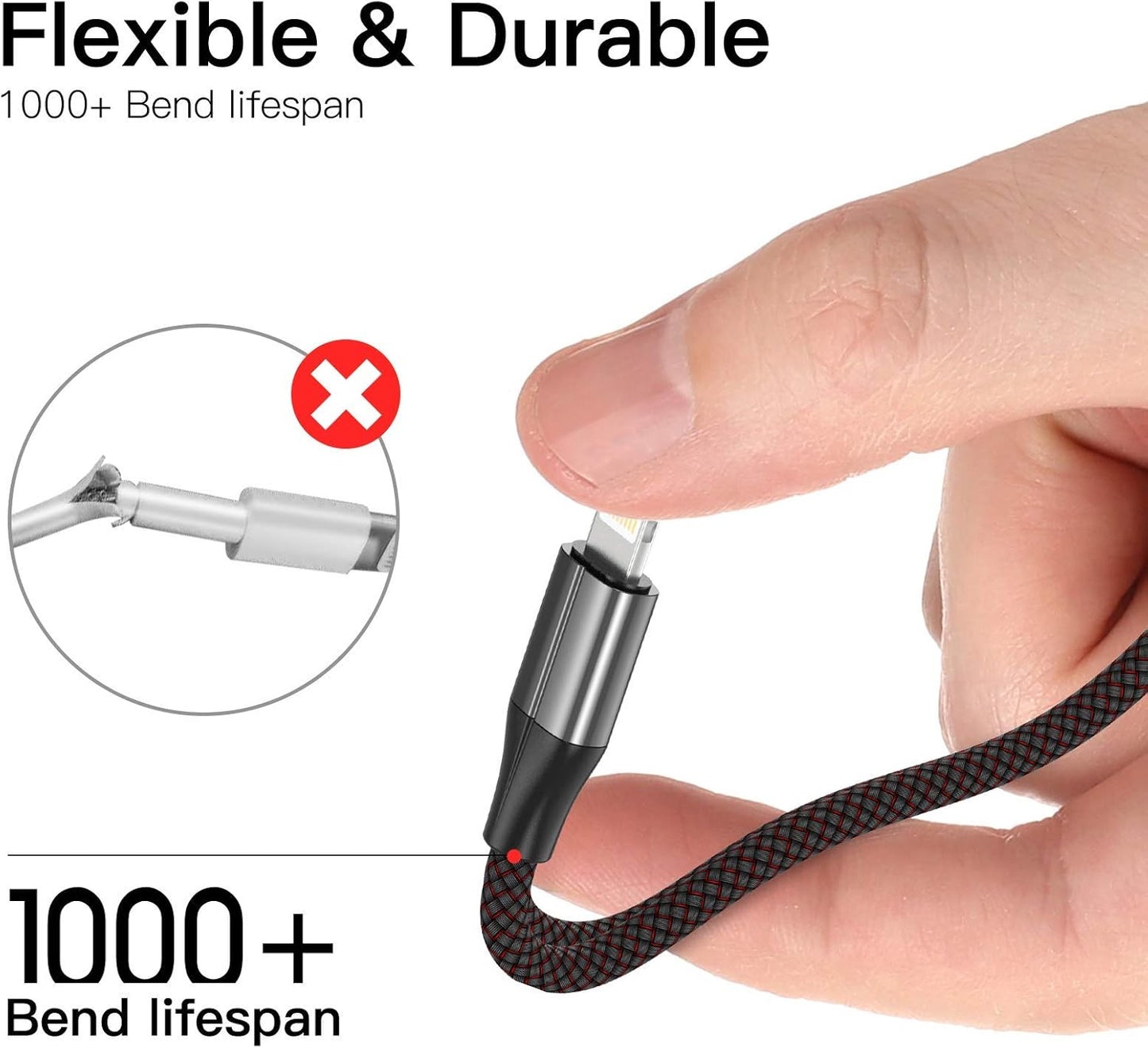 iPhone Charger Cable [MFi Certified], 3 Pack 6 Foot Nylon Braided Lightning Cable, Compatible with iPhone 11/Pro/X/Xs Max/XR/8 Plus /7 Plus/6/ iPad (Black)