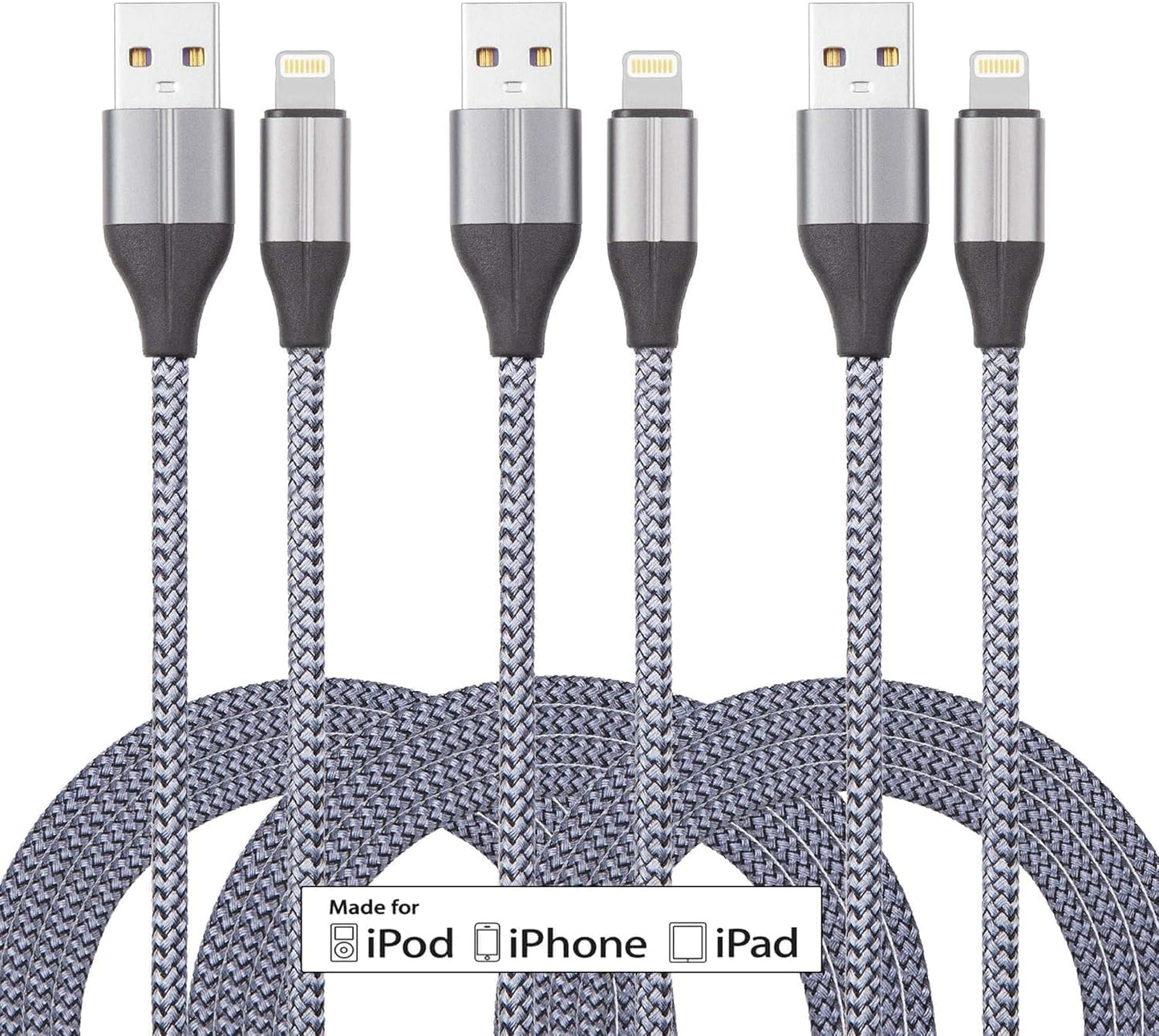 iPhone Charger Lightning Cable (3 Pack 6 Foot), [MFi Certified] 6 Feet Nylon Braided, Compatible with iPhone 14/13/12/11/Pro/X/Xs Max/XR/8 Plus /7 Plus/6/ iPad