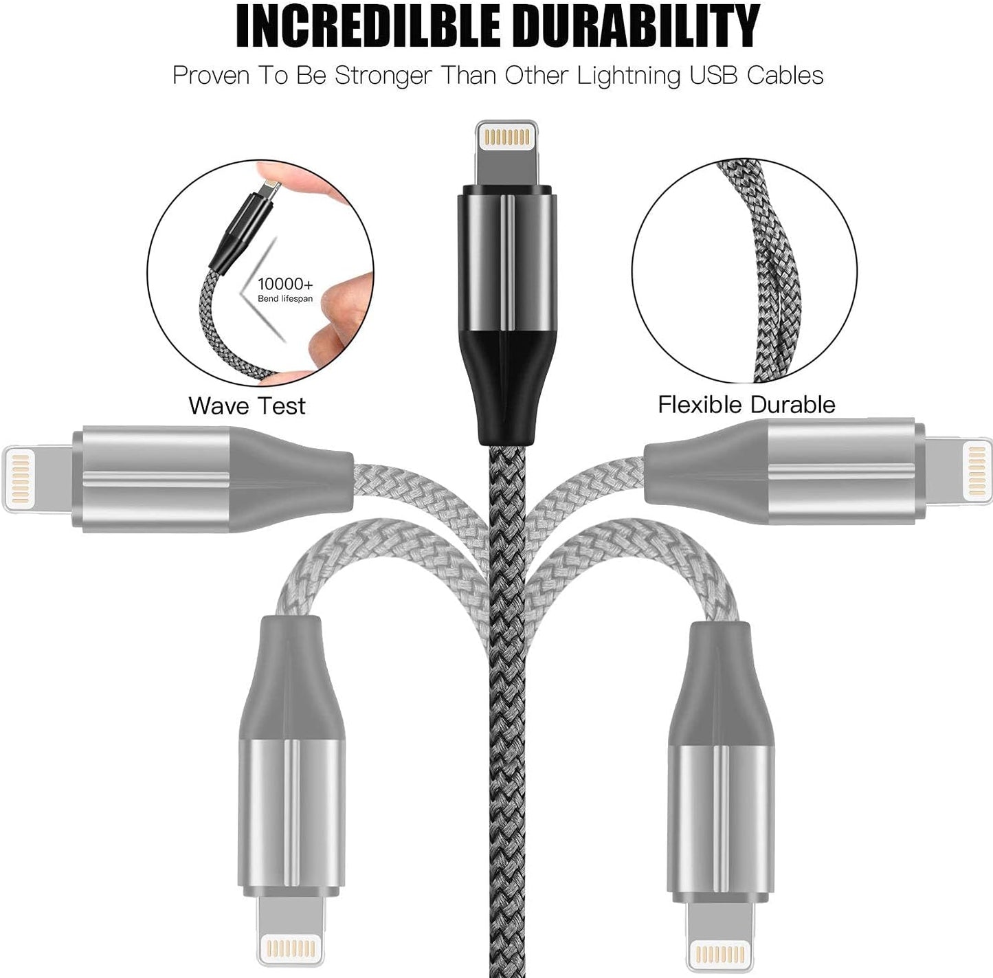 iPhone Charger Lightning Cable (3 Pack 6 Foot), [MFi Certified] 6 Feet Nylon Braided, Compatible with iPhone 14/13/12/11/Pro/X/Xs Max/XR/8 Plus /7 Plus/6/ iPad