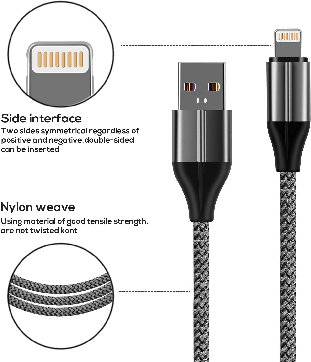 iPhone Charger Lightning Cable (3 Pack 6 Foot), [MFi Certified] 6 Feet Nylon Braided, Compatible with iPhone 14/13/12/11/Pro/X/Xs Max/XR/8 Plus /7 Plus/6/ iPad