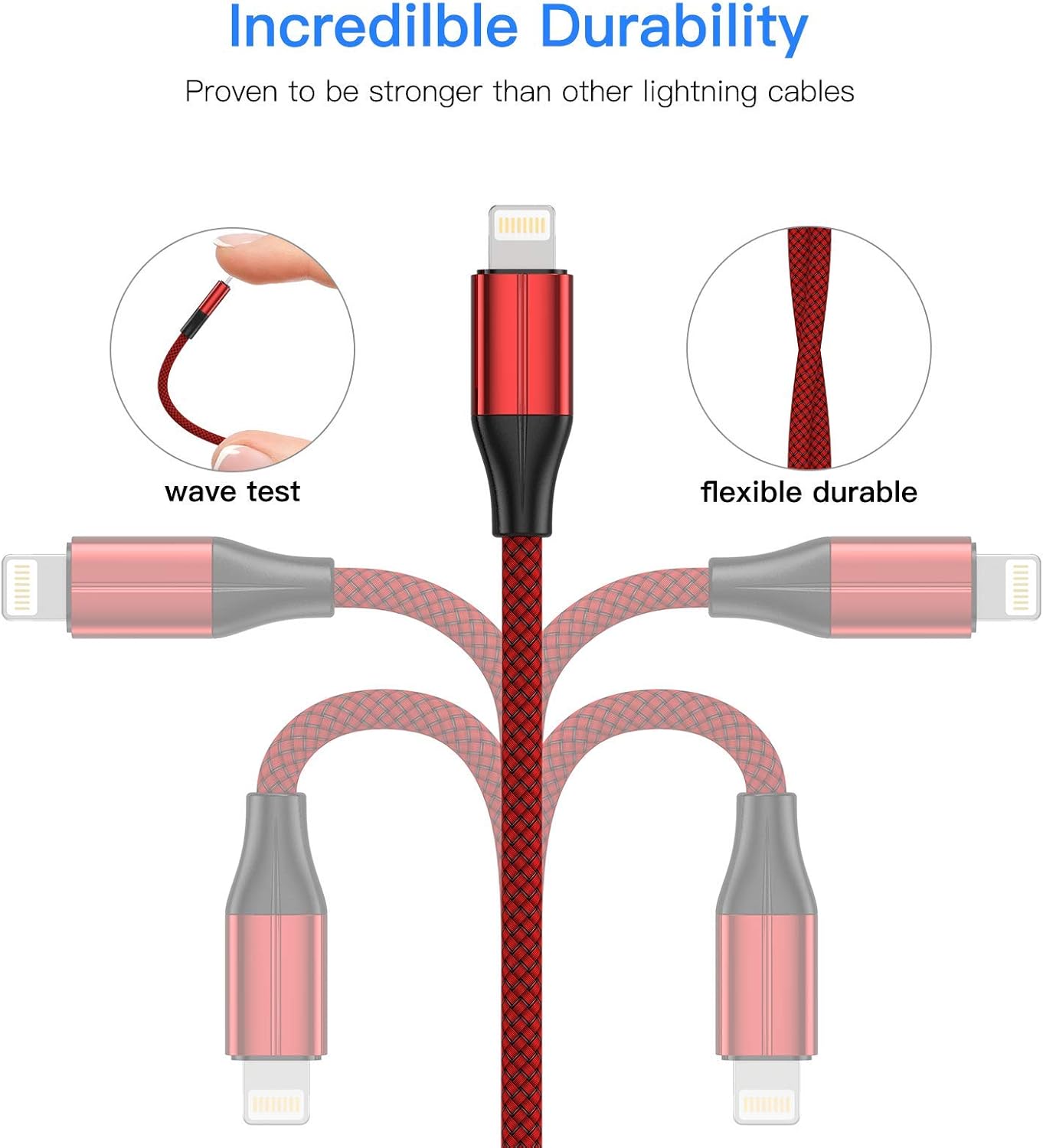 iPhone Charger [MFi Certified] -3 Pack 6 Foot Nylon Braided Lightning Cable, USB Charging Cord Compatible With iPhone 11/Pro/X/Xs Max/XR/8 Plus/7 Plus/6/iPad (Red)