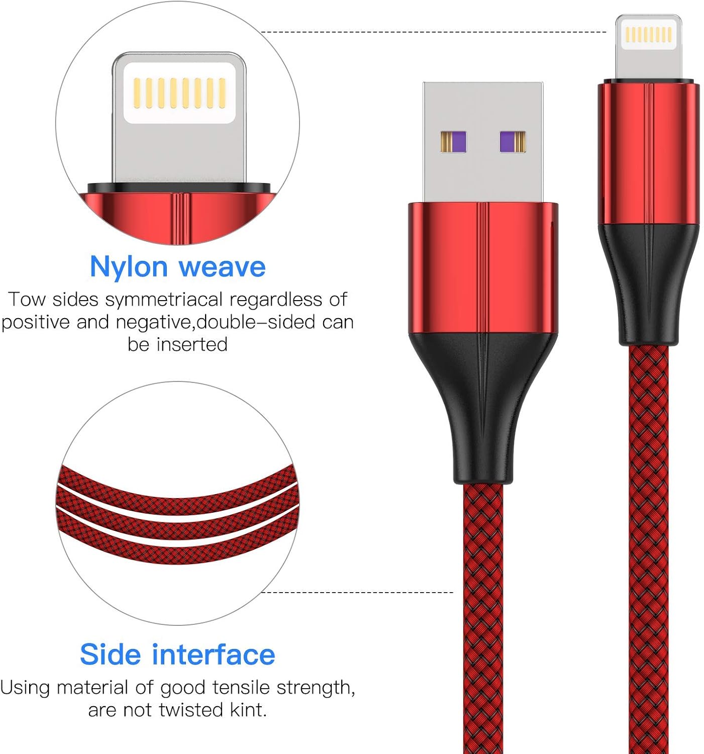 iPhone Charger [MFi Certified] -3 Pack 6 Foot Nylon Braided Lightning Cable, USB Charging Cord Compatible With iPhone 11/Pro/X/Xs Max/XR/8 Plus/7 Plus/6/iPad (Red)
