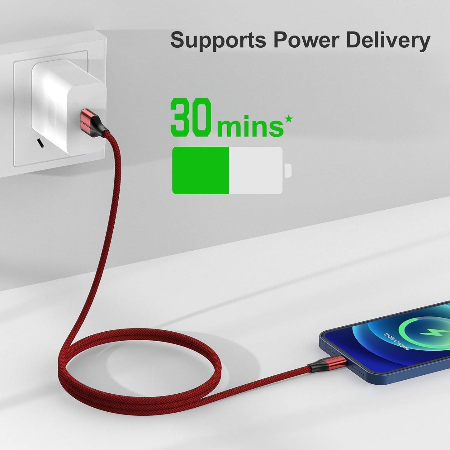 iPhone Charger [MFi Certified] -3 Pack 6 Foot Nylon Braided Lightning Cable, USB Charging Cord Compatible With iPhone 11/Pro/X/Xs Max/XR/8 Plus/7 Plus/6/iPad (Red)