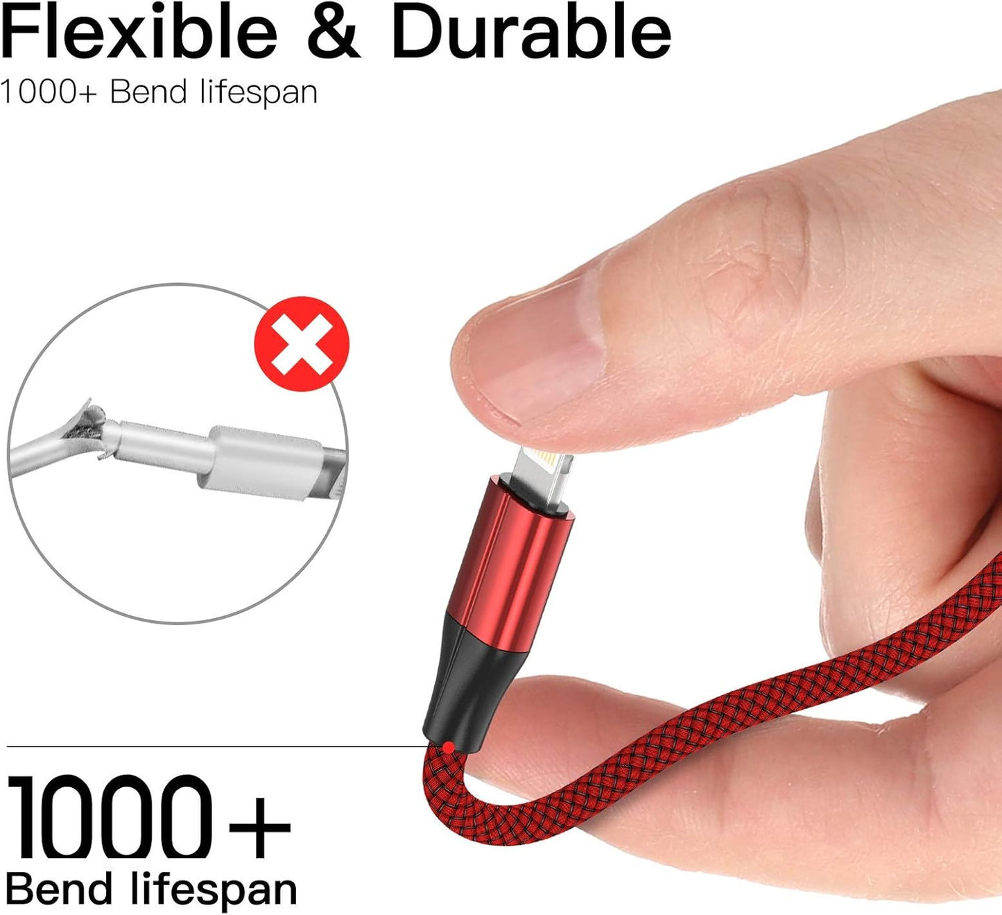 iPhone Charger [MFi Certified] -3 Pack 6 Foot Nylon Braided Lightning Cable, USB Charging Cord Compatible With iPhone 11/Pro/X/Xs Max/XR/8 Plus/7 Plus/6/iPad (Red)