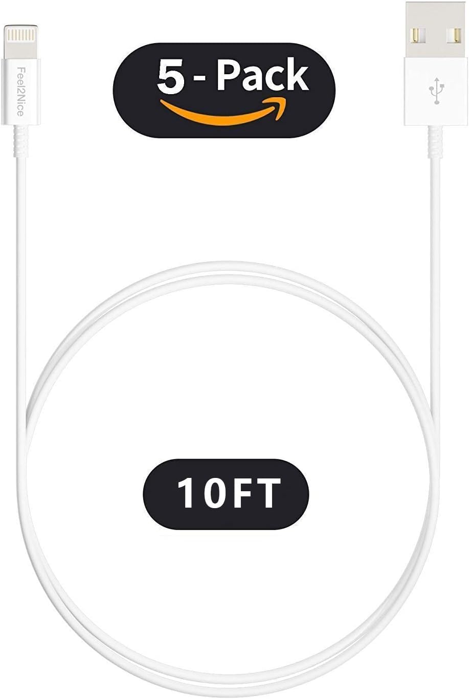 [ MFi Certified ] 5Pack 10ft iPhone Charger Cable, Long Lightning Cable 10 Foot, High Fast 10 Feet iPhone Charging Cable Cord Connector for iPhone 12 Mini 12 Pro Max 11 Pro MAX XS Xr X 6 AirPods